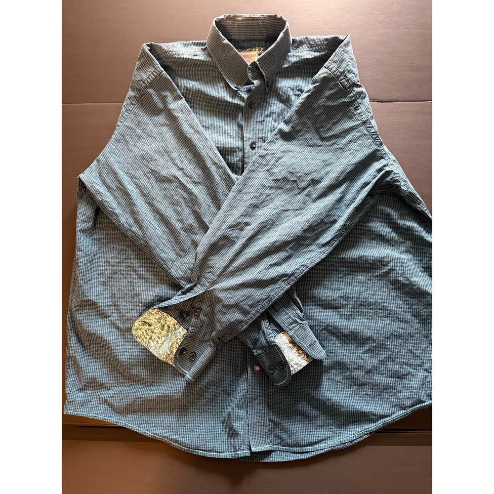 Panhandle Rough Stock Men’s XL Blue Green Western Button Front Shirt Long Sleeve - Picture 3 of 7